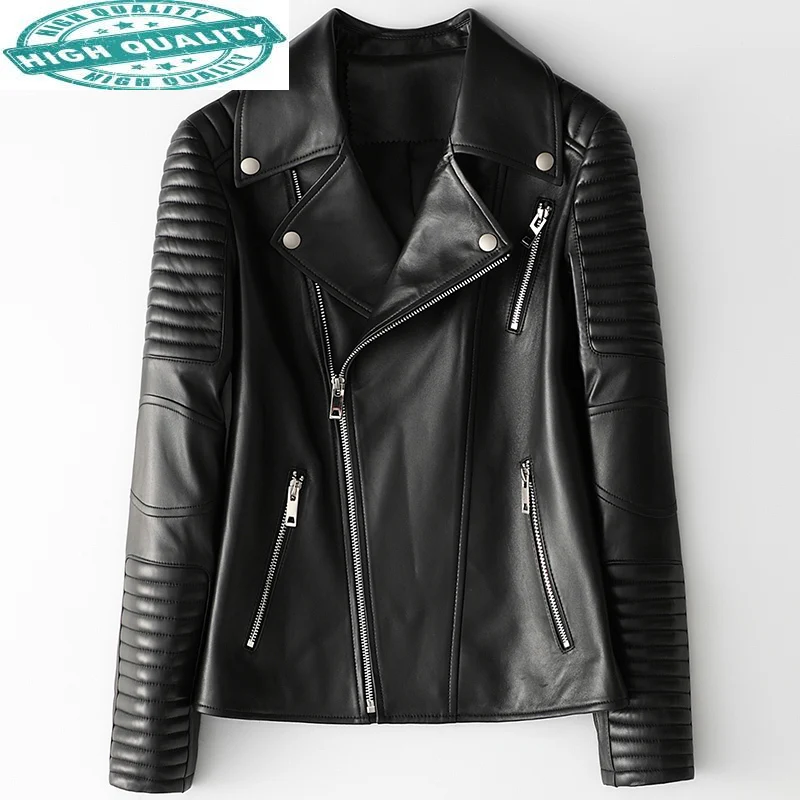 Spring Women's Autumn Genuine Leather Sheepskin Coat Motorcycle Jacket Biker Clothes HQ20-CJX1008A KJ4768