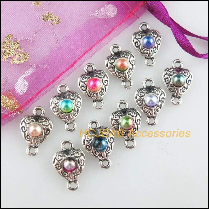 

Тибетские Серебряные цветки, Смешанные акриловые сердечки, 10x15 мм, 20 шт.