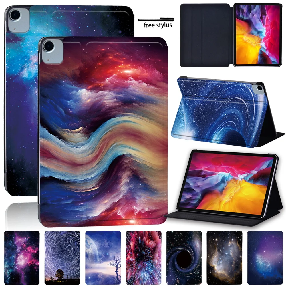 

New Tablets Case for Apple IPad Air 4 2020 10.9 Inch Space Pattern Series Protective Case Anti -cratch Leather Cover Case + Pen