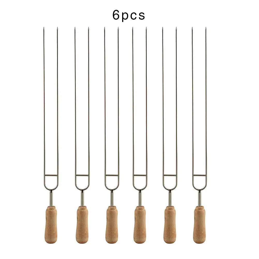 

6PCS Stainless Steel U-Shaped Barbecue Brazing Fork Needle Barbecue Grilling Skewers Metal Skewer Double Prongs BBQ Tools #4W