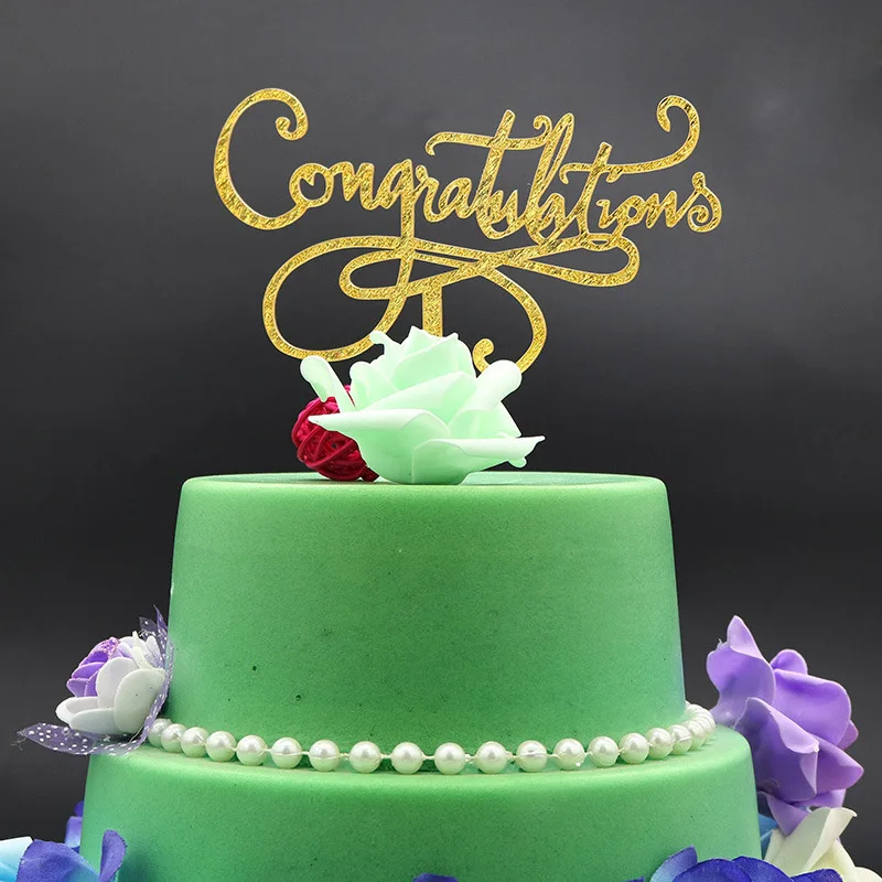 

New Glitter Congratulations Wedding Acrylic Cake Topper Gold Cake Topper Supplies For Graduation Birthday Party Cake Decorations