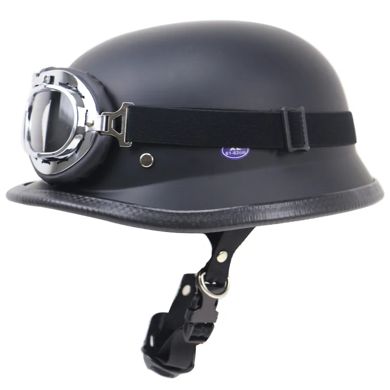 

Bright Black Adult German Leather Helmet WWII Style Retro Vintage Motorcycle Chopper Biker Pilot Bicycle Casque Moto Half Face