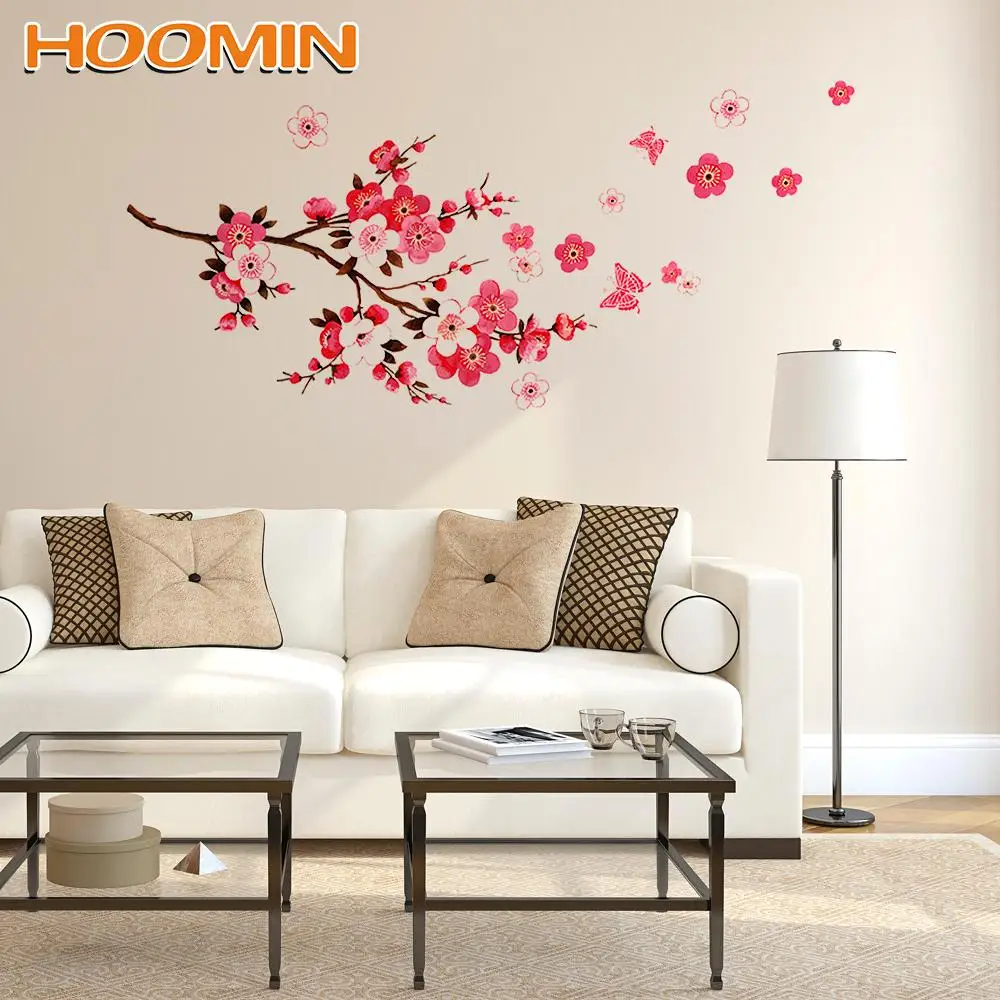 45*65cm Mural Arts Poster Sakura Cherry Wall Stickers Butterflies Flowers Wallpaper for Kitchen Living Bedroom Bathroom Decals | Дом и сад