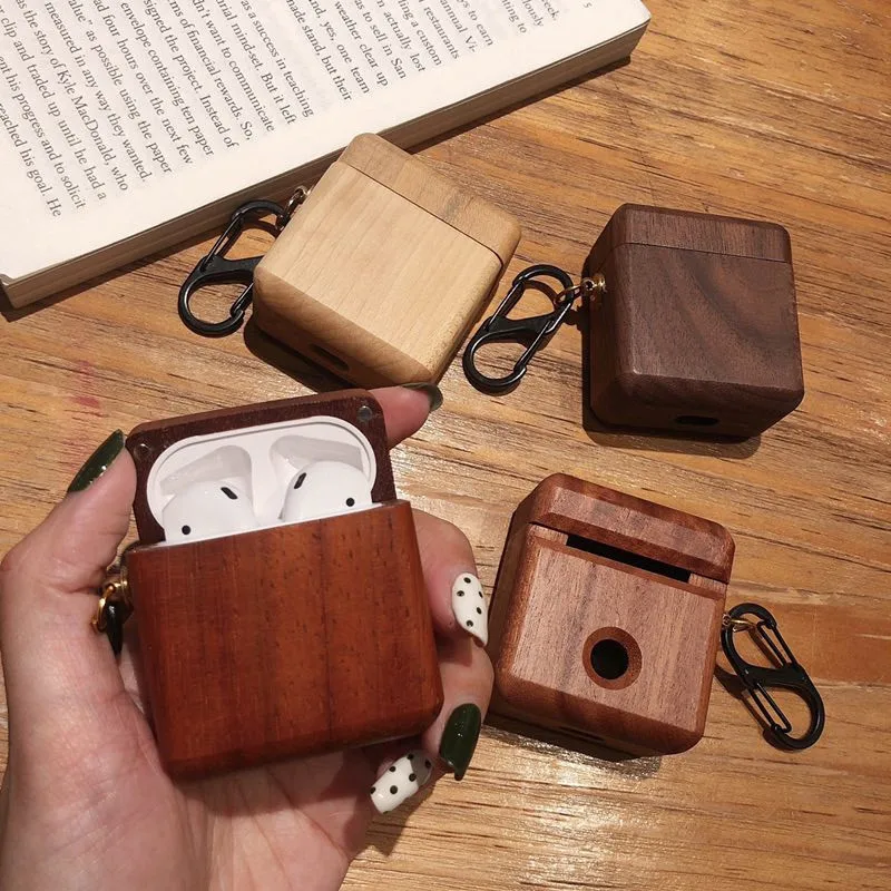 Натуральное дерево крышка принципиально для Airpods чехол из массива дерева защитные наушники чехол для Airpods 2 чехол анти-потерянный крюк