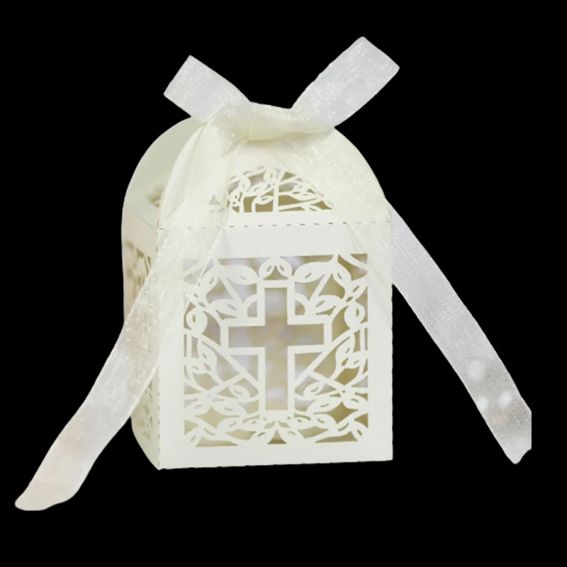 10 шт. крест Лазерная резка свадебные сувениры подарки коробка полые религиозные