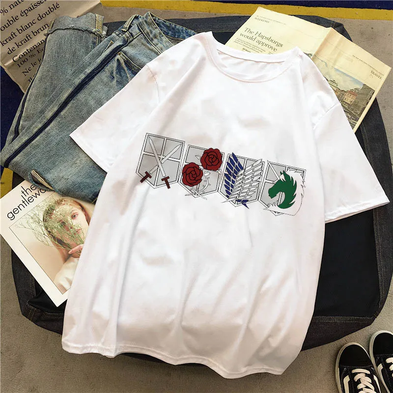 

Anime Harajuku 2021 Attack On Titan Japanese Women TShirts Female Graphic Tees Streetwear Short-Sleeved Aesthetic Cartoon Casual