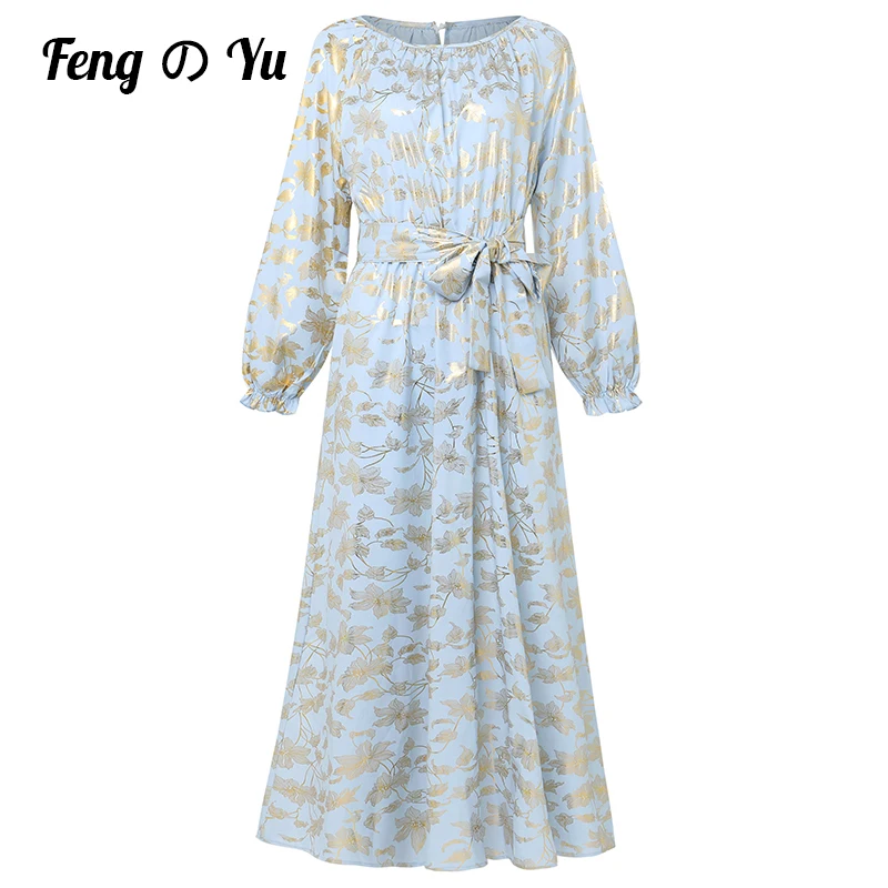 Платье женское длинное с длинным рукавом модная повседневная синяя юбка в