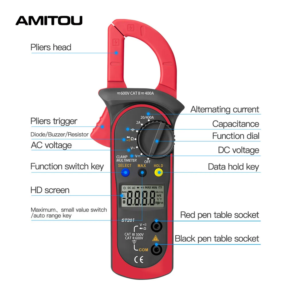 AMITOU ST201 индикатор напряжения клещи профисионал цифровой токовые ac dc multimeter