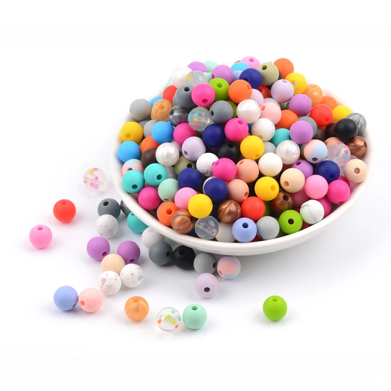 Cuentas de silicona sin BPA para chupete, cuentas sueltas de silicona de 9MM para mordedor seguro, accesorio para collar de cuentas redondas DIY-5
