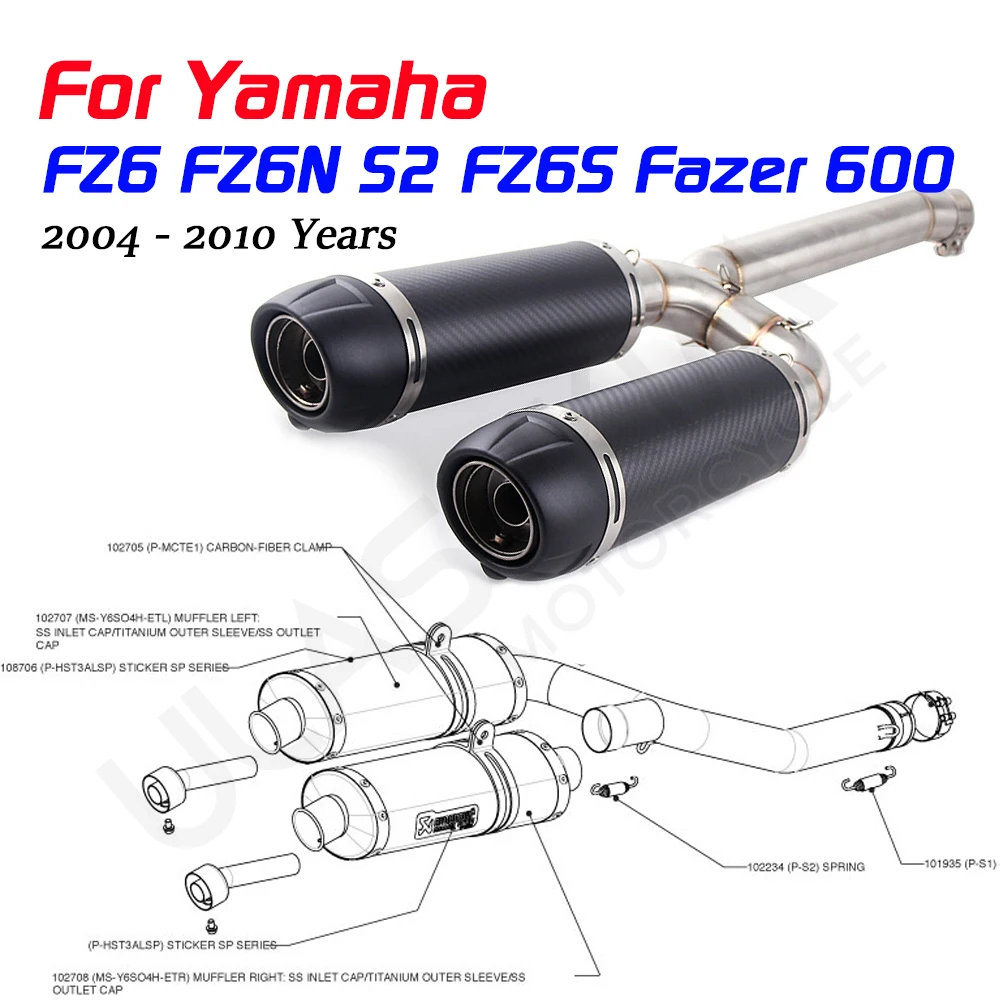 

FZ6S FZ6N S2 Fazer600 Motorcycle Exhaust Pipe Full System Slip On For Yamaha FZ-6N FZ-6S FZ6 Fazer 600 Exhaust 2004 - 2010 Years