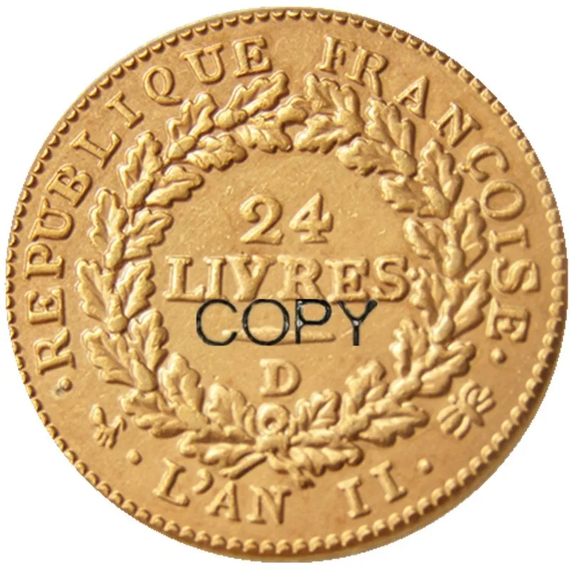 Франция набор(1793A 1793D 1793 W) 3 шт 24LIVRES Позолоченные копии монет - Цвет: 1793D