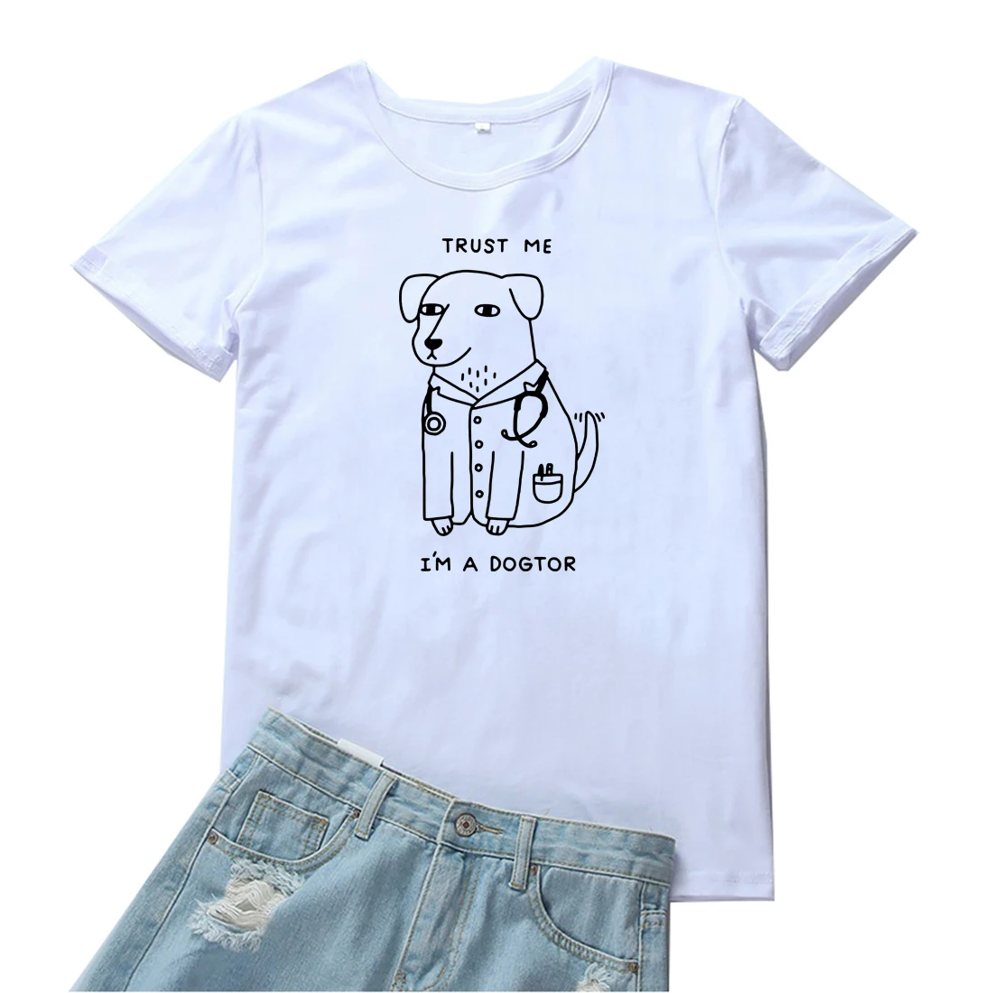 

Футболка Trust Me I'm A Dogtor, женские футболки с милым рисунком собаки, женские свободные футболки с круглым вырезом, Забавные милые Графические фу...