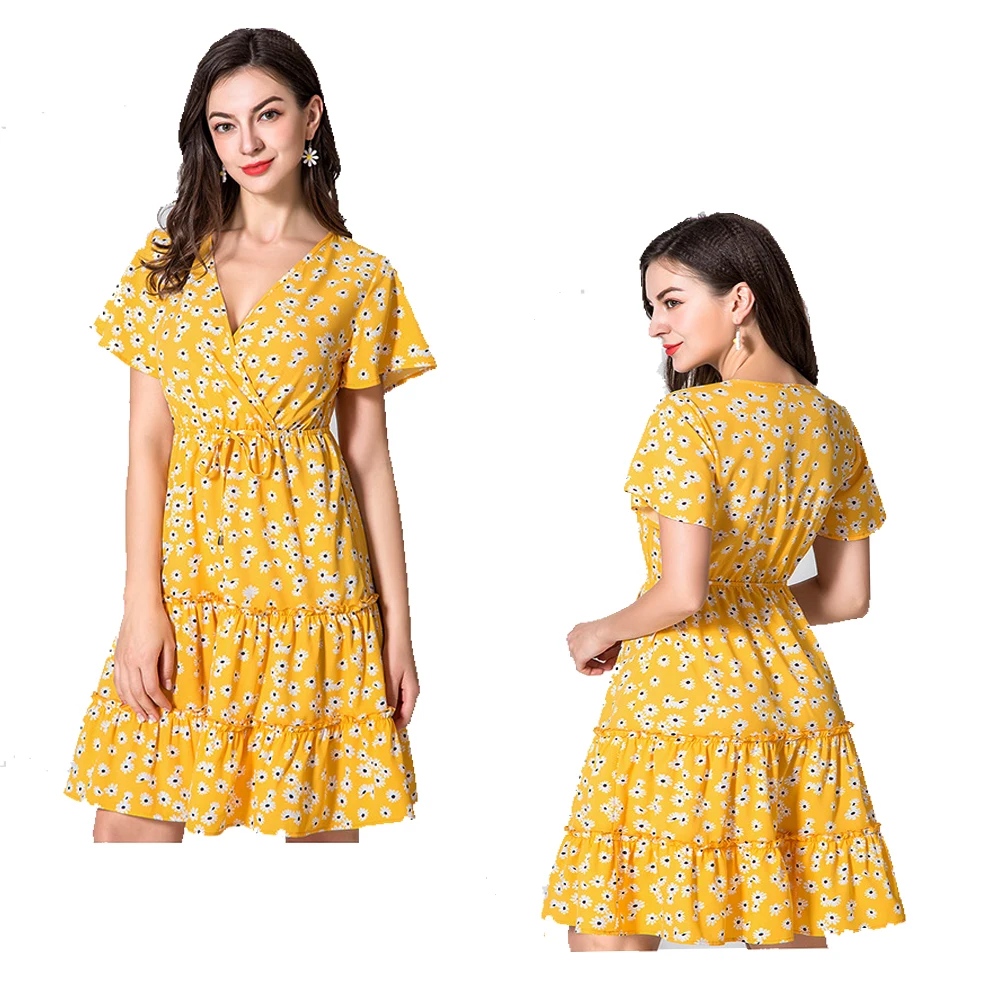 Женское платье с запахом и цветочным принтом ZOGAA Летнее мини V образным вырезом