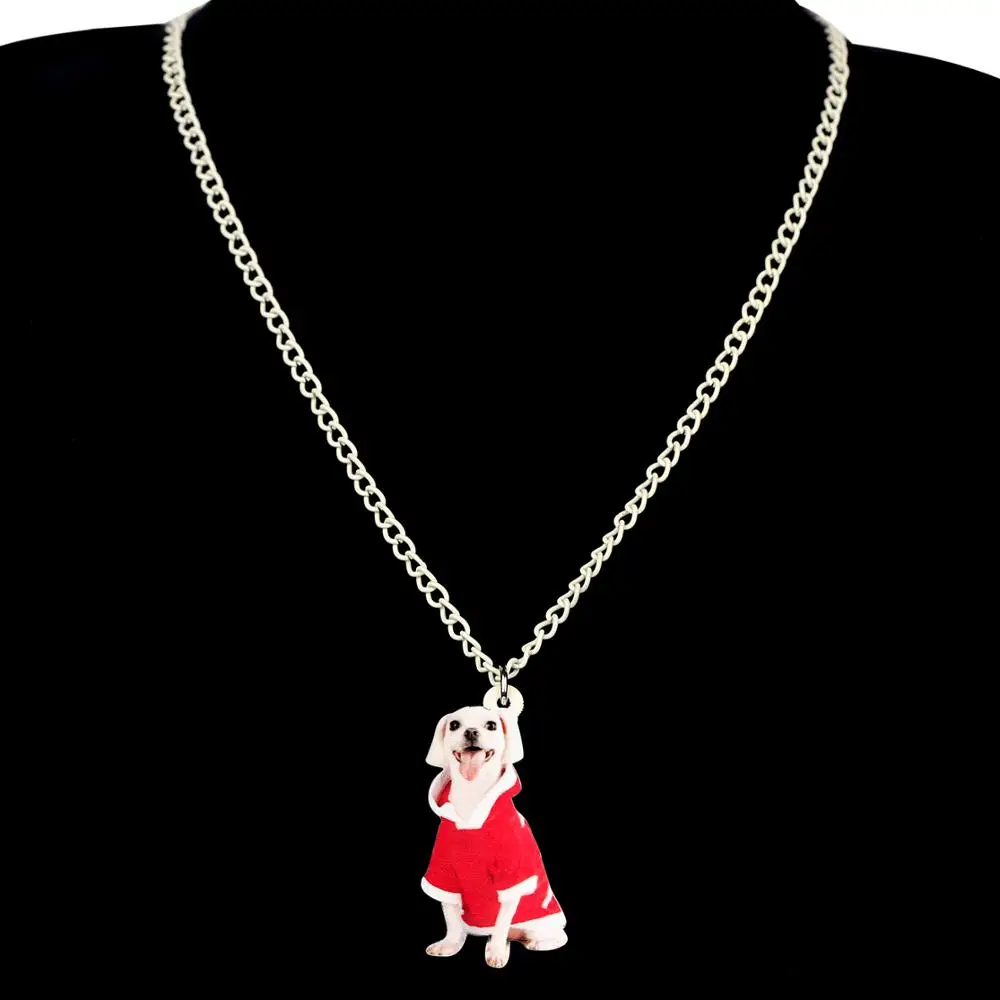 Bonsny Acrylic Christmas Happy Labrador Dog Jewelry Set Necklace Earrings Animal Pets Women Girl Charms Decorations Gift | Украшения и