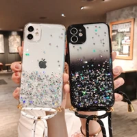 crossbody necklace lanyard clear gradient case for iphone 12 11 pro max xr xs 7 8 plus mini se 2020 fashion glitter epoxy cover