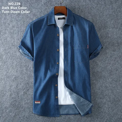 Джинсовая рубашка мужская с короткими рукавами, размера плюс из хлопка, повседневная Тонкая блузка свободного покроя для мальчиков 5XL 6XL 7XL, лето