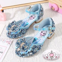 frozen princess elsa cosplay girls leather shoes childrens catwalk crystal diamond set cute bow high heels shoes