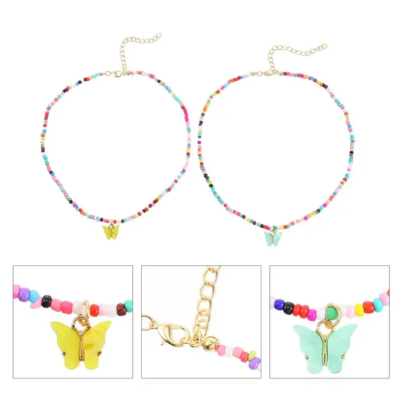 

2Pcs Pretty Necklace Women Necklaces Tiny Beaded Chokers Girls Jewelries