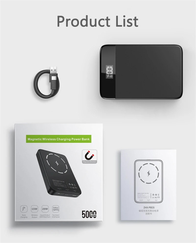 

Magnetic Wireless Power Bank for iPhone 12 LED Digital Display Type C 20W Poverbank 15W Fast Magnetic Wireless Charger Powerbank