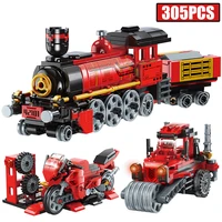 city steam cargo railway train station set carriage motorcycle bullet vehicle engineering model building blocks toys boys gift