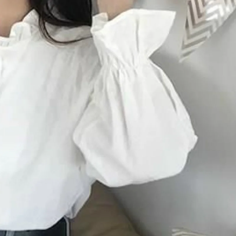 

Shirts Women Sweet Girls Preppy Style Ulzzang Ruffled All-match Butterfly-sleeve Solid Students Outerwear Spring Chic Mujer Tops