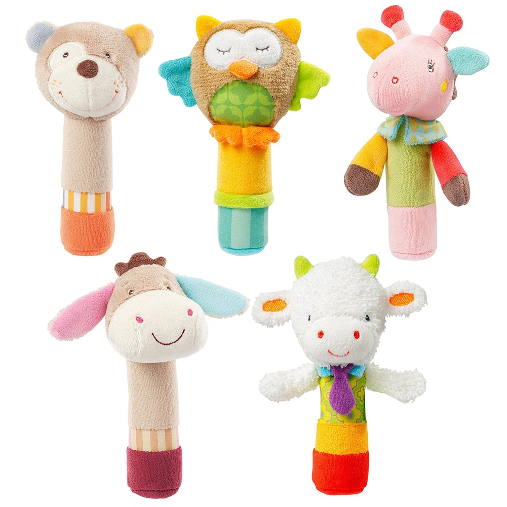 

Baby Rattles Cartoon Animal Hand Bell Soft BB Stick Music Shaker Baby Toys Cute Animal-Shaped Short Velvet Hand Rattle