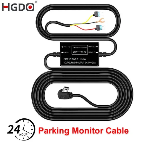 Комплект из жесткого провода для видеорегистратора HGDO, мини USB-порт постоянного тока 12/24 в до 5 в, автомобильное зарядное устройство 3 а, 24 часа, монитор парковки, понижающий провод для видеорегистраторов, GPS-регистраторов