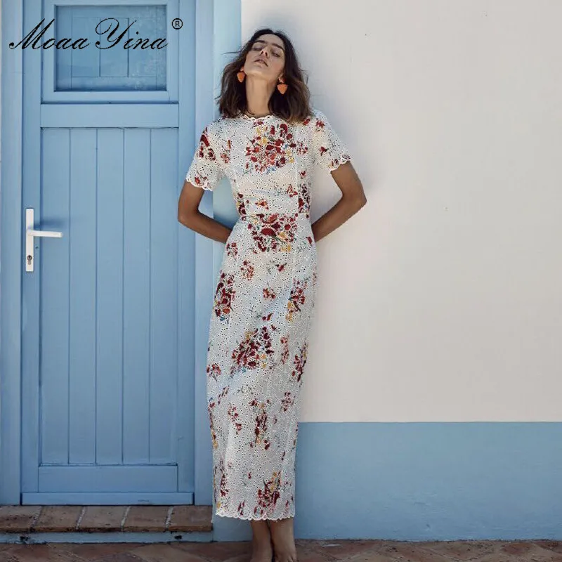 MoaaYina модное дизайнерское платье весна-лето женское со стоячим воротником с