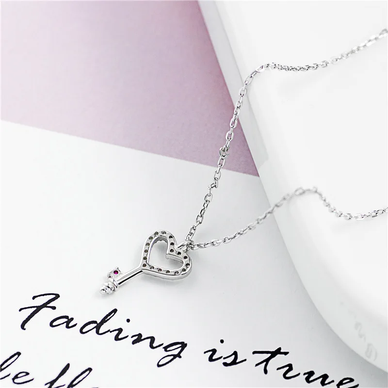 Сердце ключ мини Циркон ожерелье женщины 100% стерлингового серебра 925 nacklace
