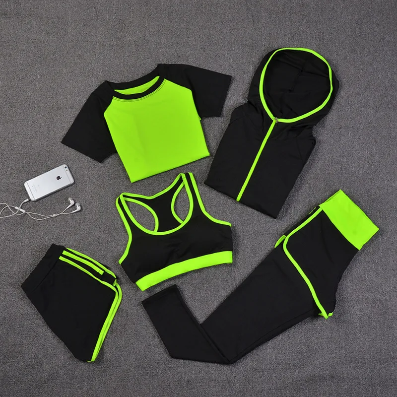 

5 Pieces Set Women Legging Gym Clothing Yoga Set Tracksuit Crop Top Gym Set Sports Suit Front Seamless gymwear Women's Tracksuit