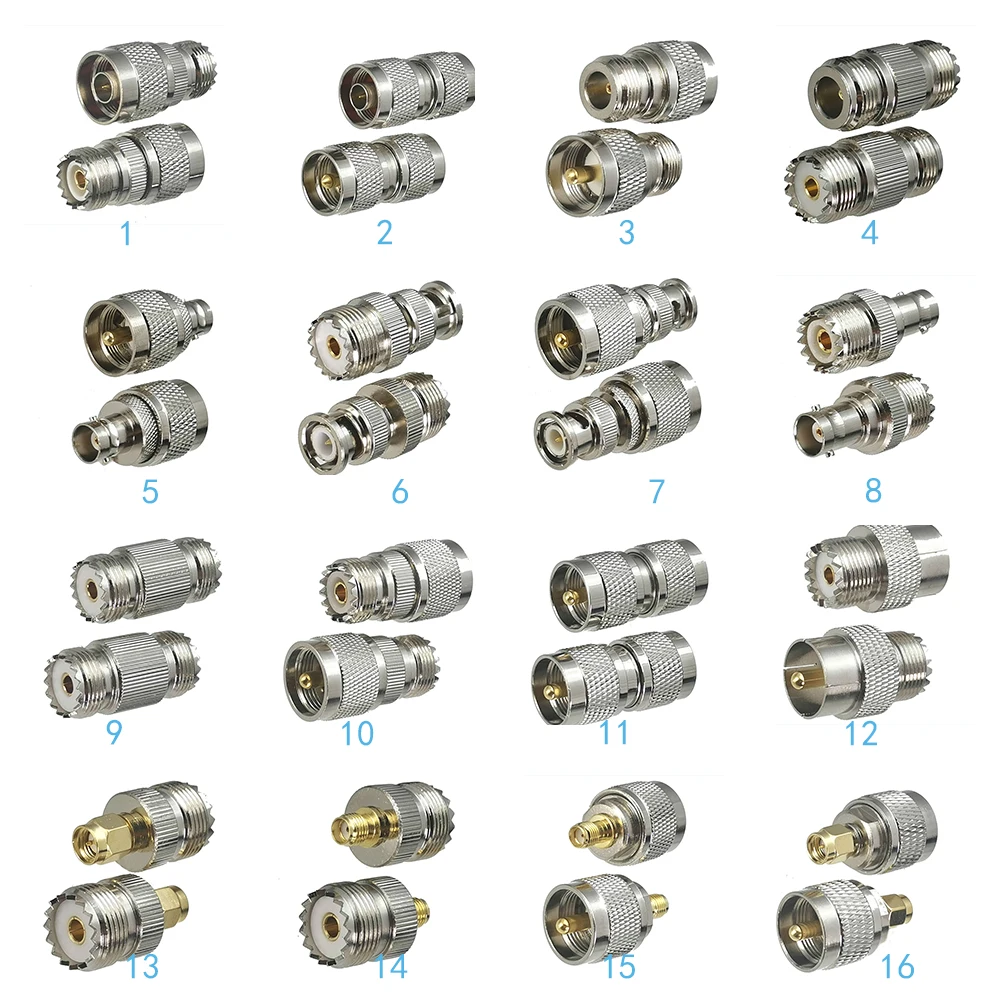  1pcs Connector Adapter UHF PL259 SO239 to N / BNC / UHF / SMA Male Plug & Female Jack Straight RF Coaxial Converter New Brass