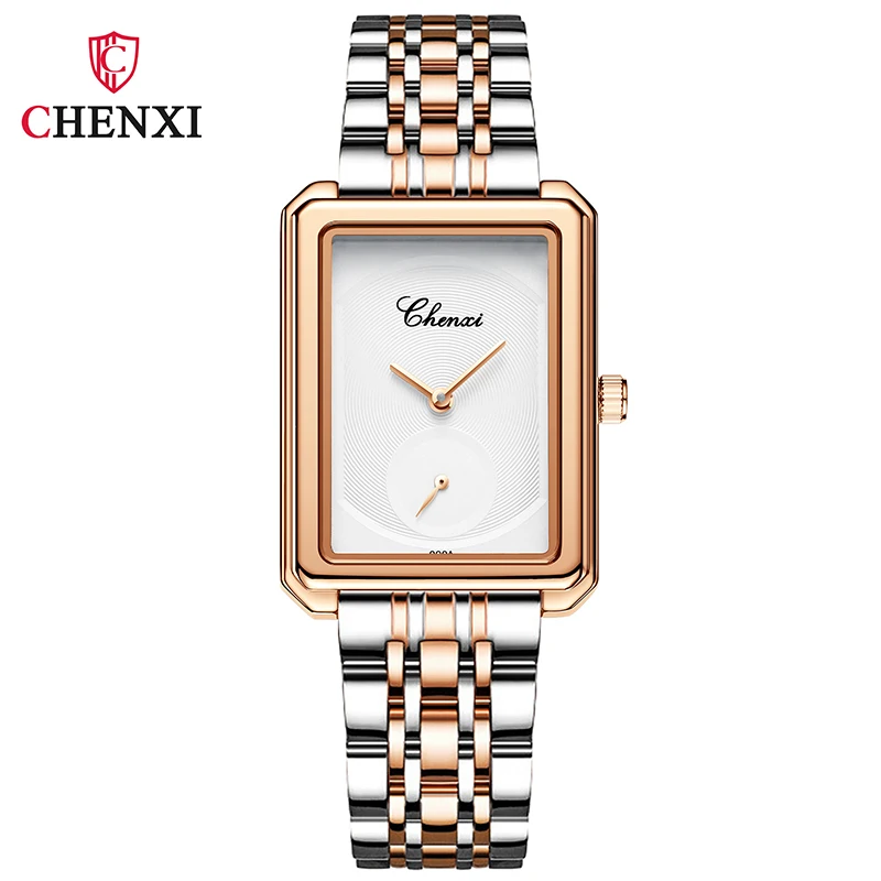 Женские кварцевые часы CHENXI с квадратным циферблатом из нержавеющей стали 2021