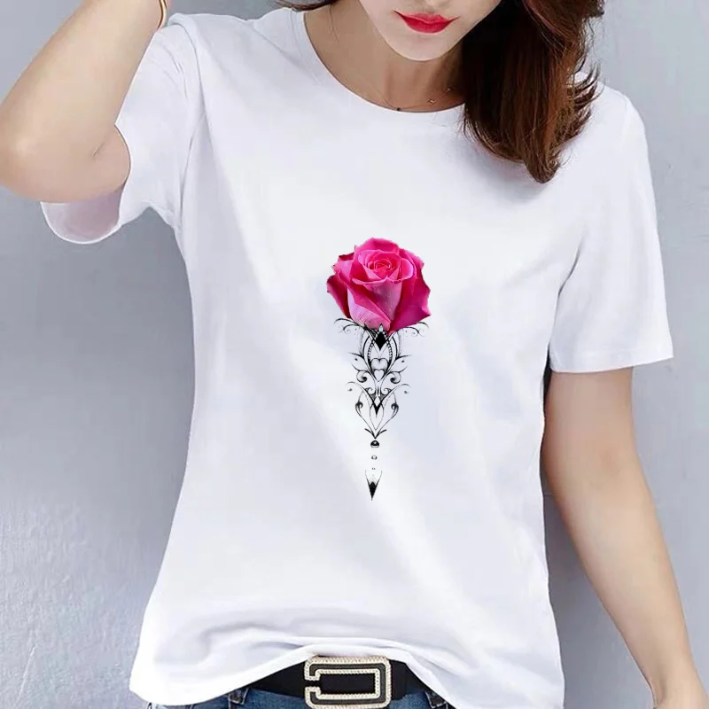 

2021 Flower Balloon Girls T Shirt Women Short Sleeve Tee Tops Female Cartoon Print Clothes Women's Tops Streetwear Tees