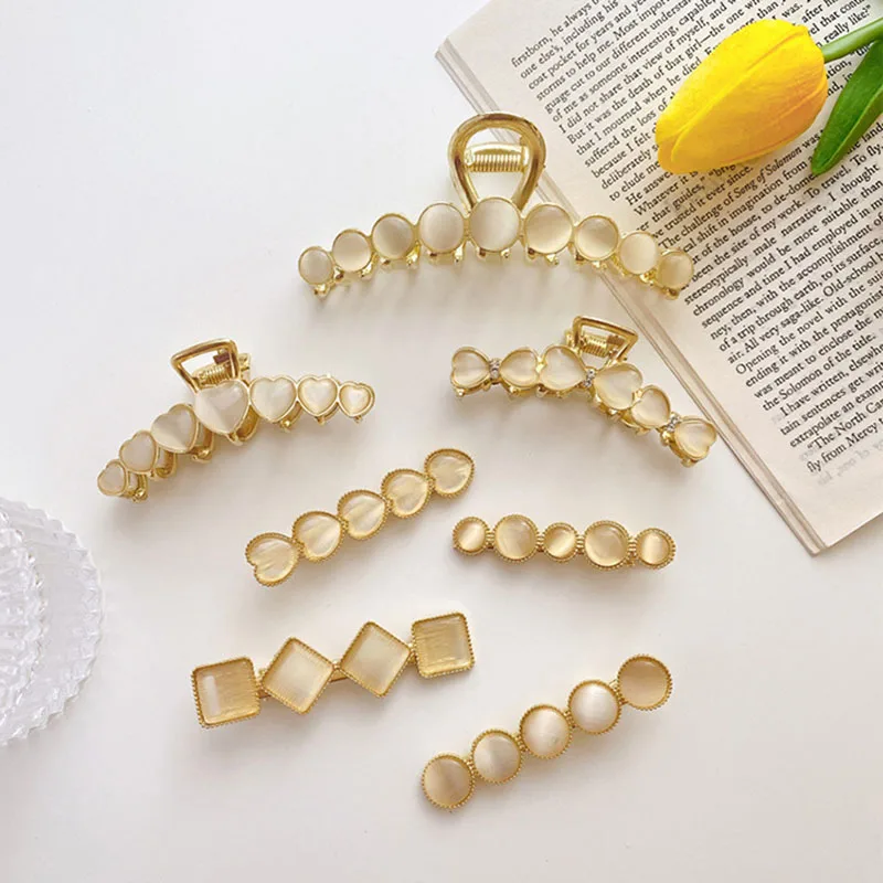 

2021 New Elegant Celebrity Style Opal Cross Shark Hairpin Long Hair Back Head Grab Korean Fashion Hair Accessories For Woman