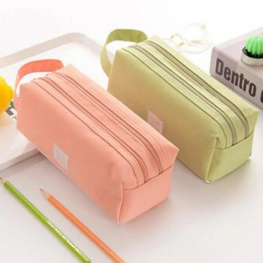 

Portable Canvas Zip Double Layers Pencil Case Large Capacity Pen Bag Stationery