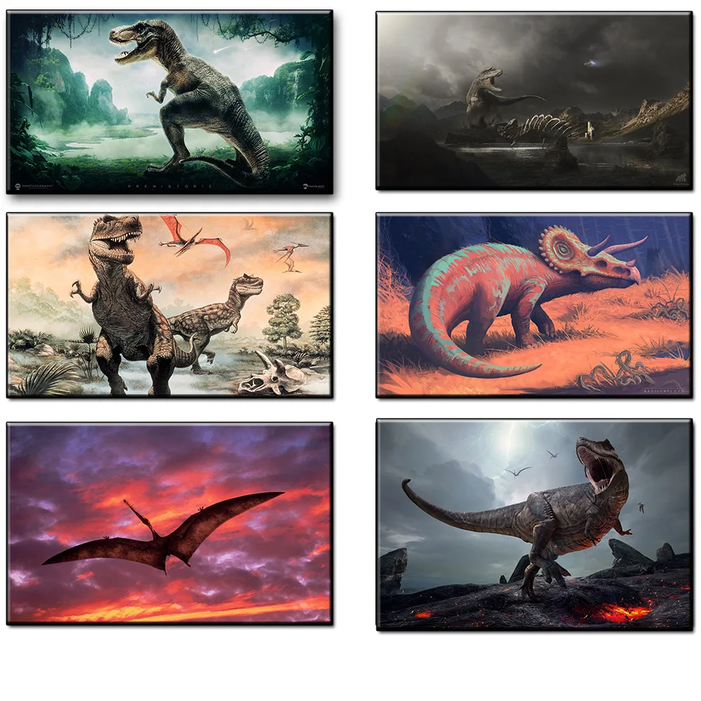 

Wall Art Canvas Painting Dinosaur Jurassic Park Animal Art Prints Ancient Forest Dinosaur Age Decorate pictures for modern home