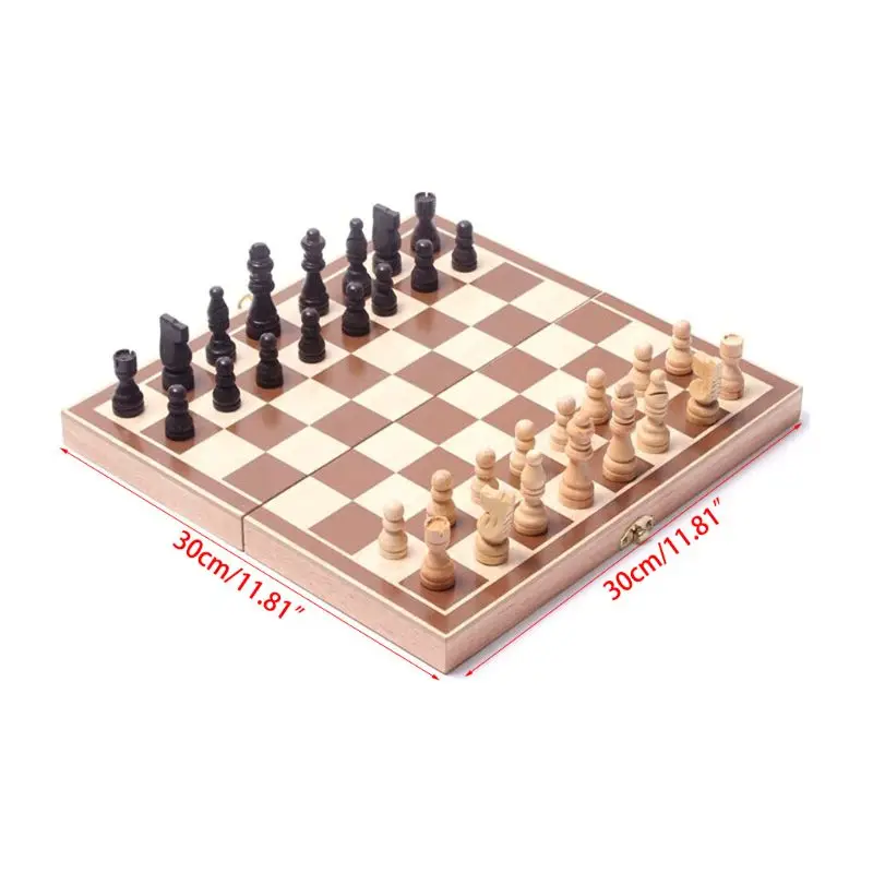 

3 in 1 Wooden International Chess Set Board Travel Games Chess Backgammon Draugh