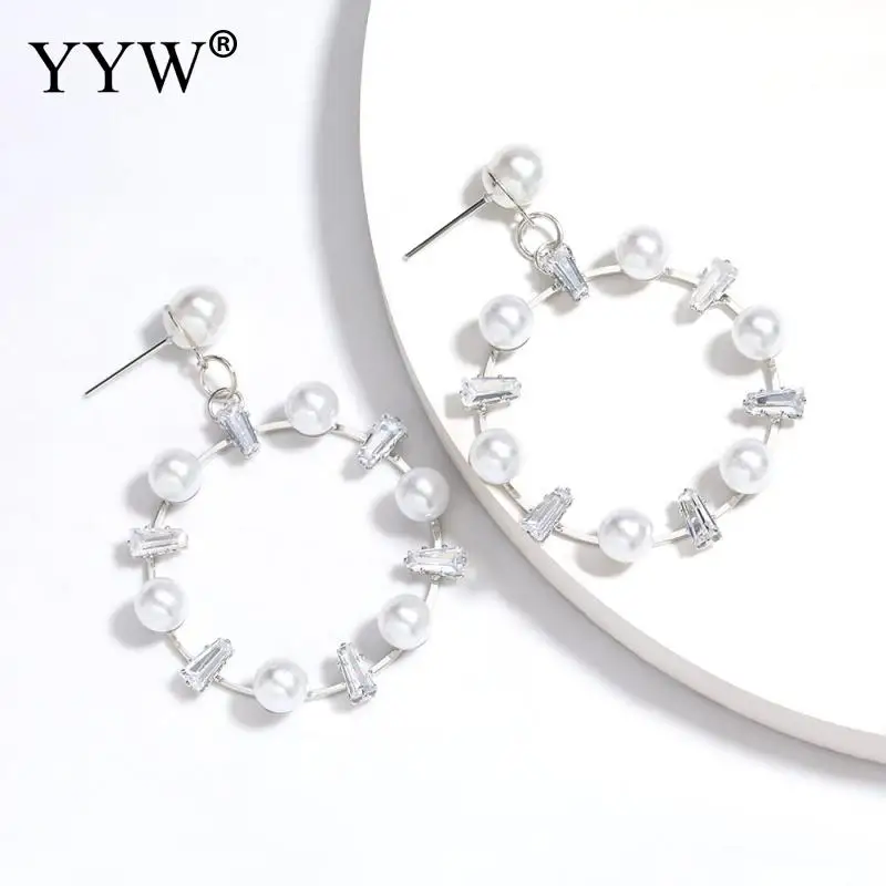 

1pc/Lot Acrylic Diamond And Pearl Earrings Hot Sale Round Alloy Earrings Fashionable Wild Earrings For Female Daily Wear