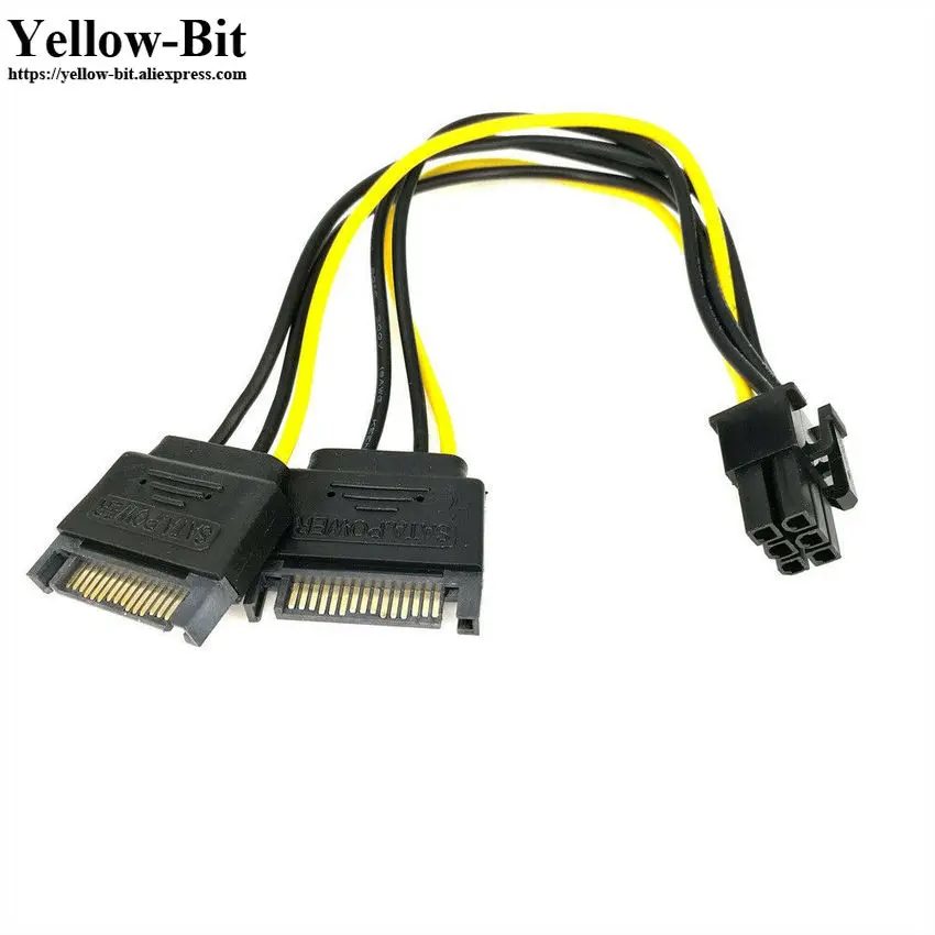 2x 15pin SATA питание 6pin PCIe PCI-e PCI Express Кабель-адаптер для видеокарты |