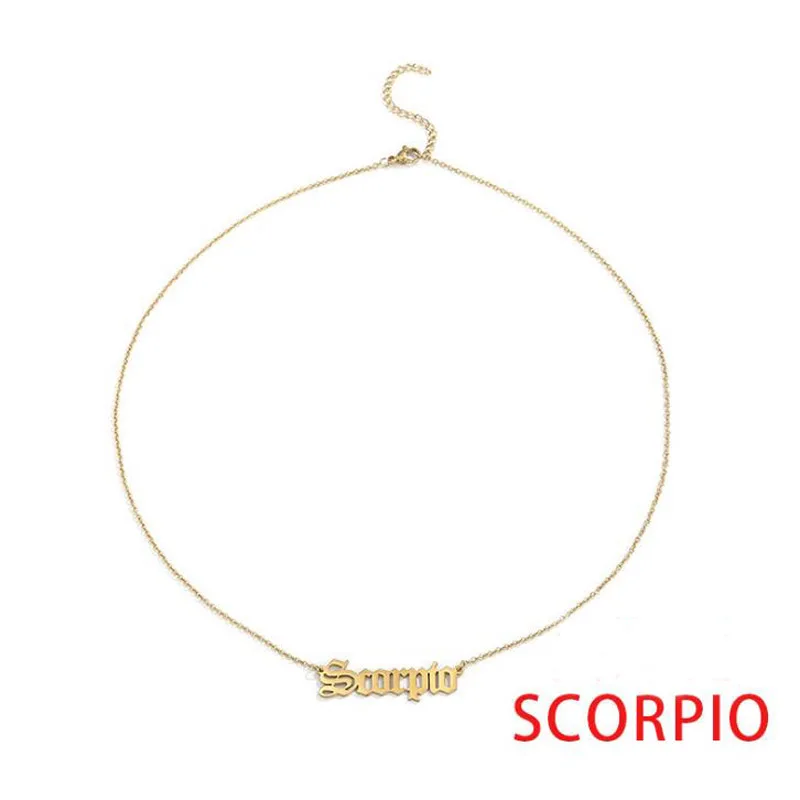 

New Stainless Steel Zodiac Necklaces for Women Christmas Gift Antique Style Letter Taurus Aries Constellation Necklaces Collier