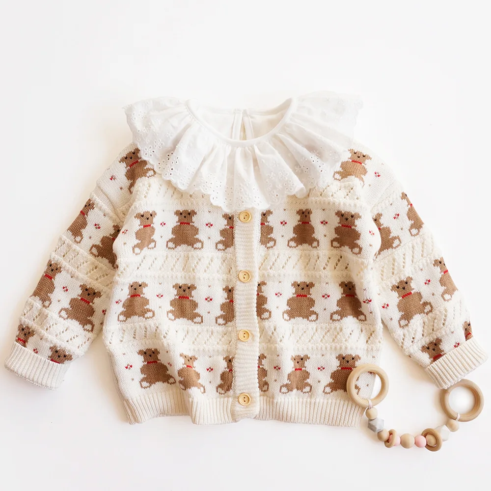

Children's Clothing 2 3 4 5 6 Y Baby Girl Knit Cardigan Fashion Cute Bear Jacquard Sweater Coats for Girls Kids Winter Sweaters
