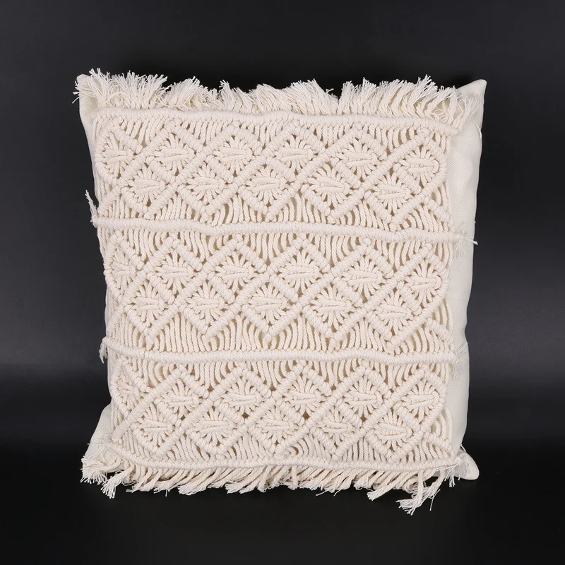 

NHBR Boho Style Linen Cotton Tassels Pillow Cover Handmade Throw Cushion Cotton Rope Pillowcase Home Sofa Decorative