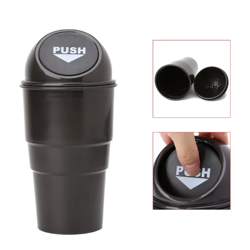 

P82B Black Plastic Cover Car Ashtray Trash Bin Garbage Container
