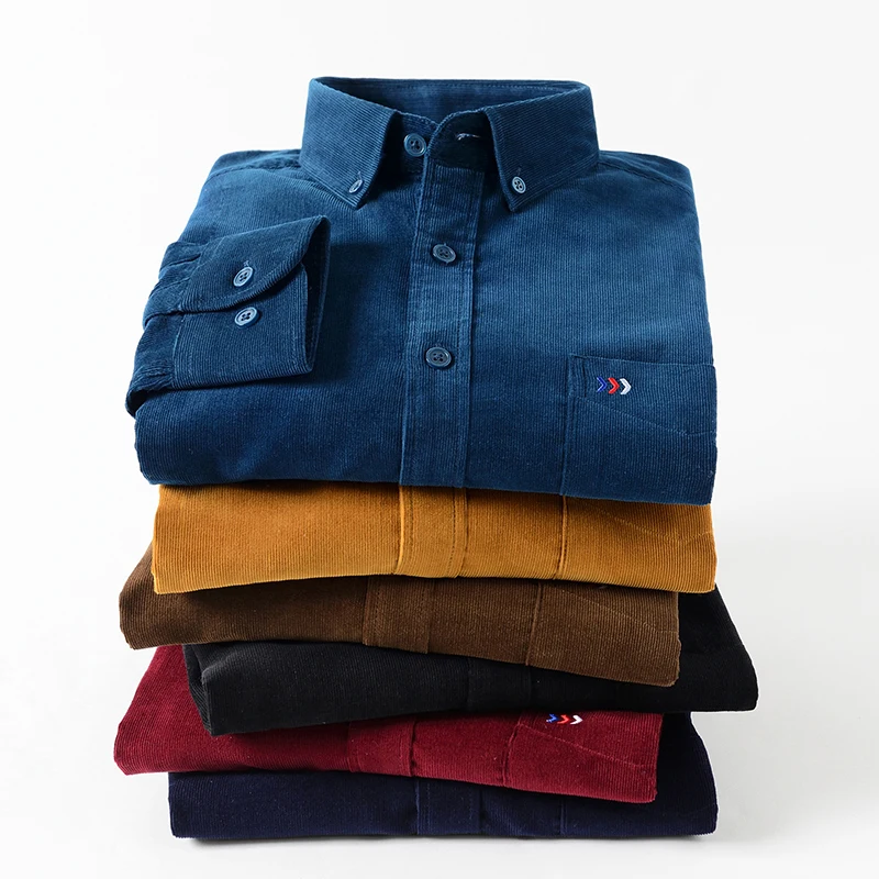 Corduroy Shirt for Men Warm Long Sleeved Mens Casual Shirts Soft  5xl Solid Regular Fit Male Clothing  Leisure Autumn Winter New