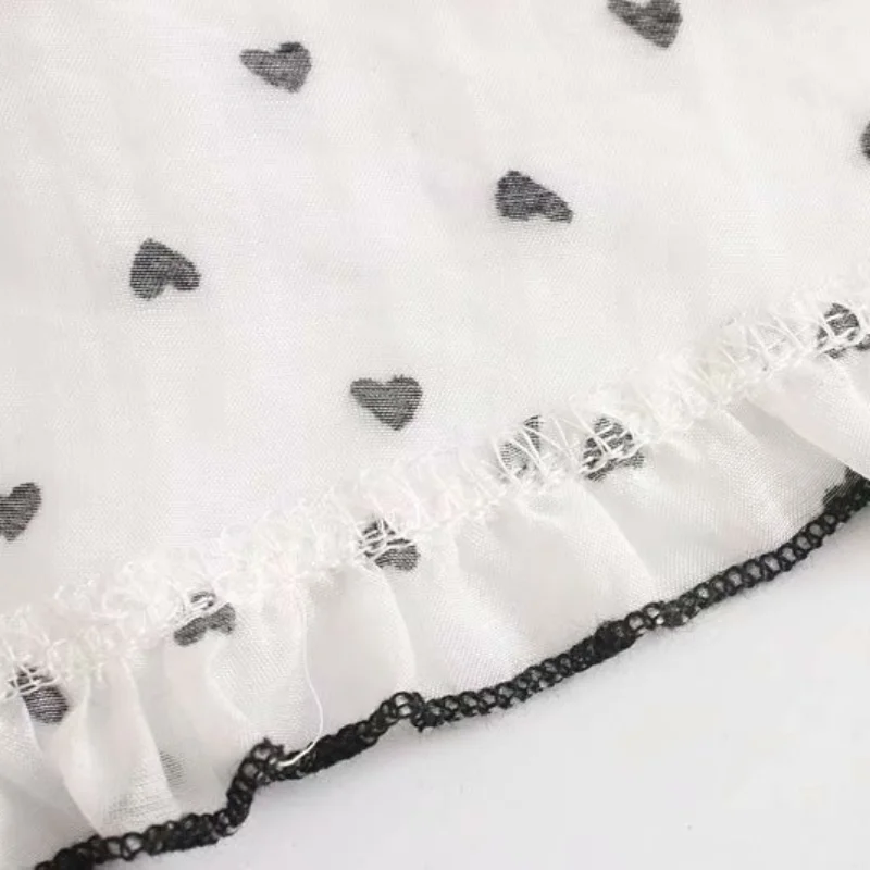 

Bow Decoration Heart Print Midi Dress Square Collar Short Sleeve Split Dresses for Women 2021 Summer Chic Temperament Vestidos