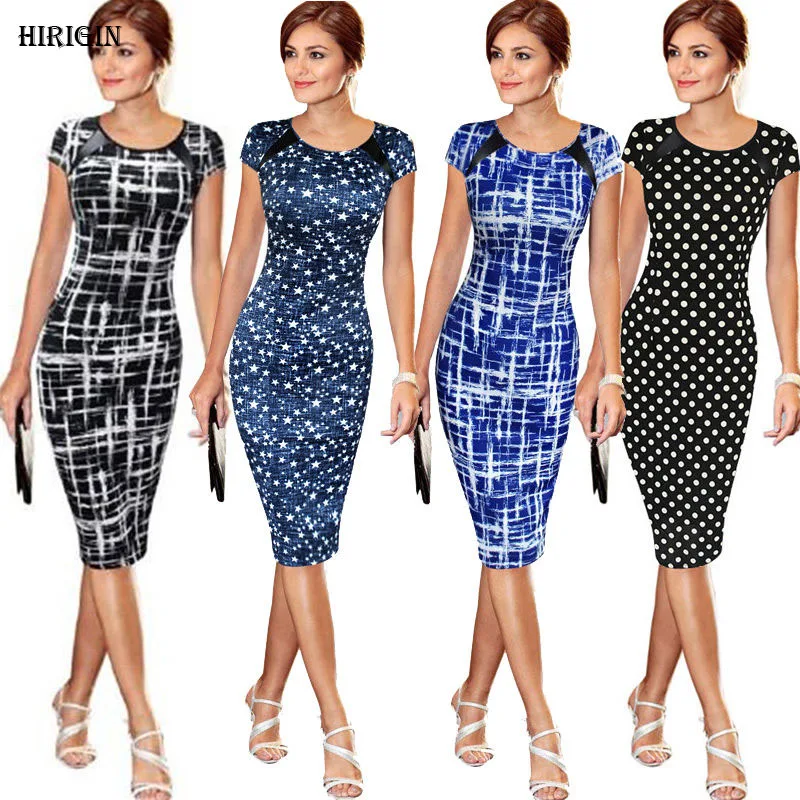 Женское облегающее вечернее платье-карандаш в горошек с коротким рукавом |