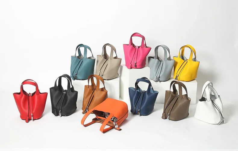 

Vegetable basket bag women's leather 2021 new bucket bag head layer leather handbag simple large capacity hand bag