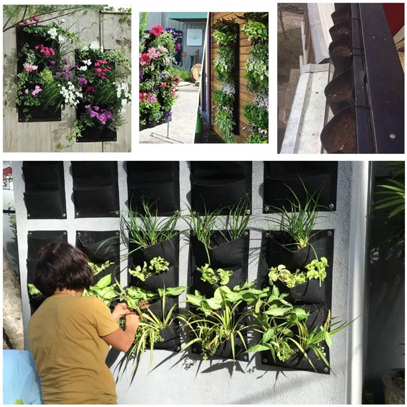 Outdoor Indoor Vertical Gardening Hanging Wall Garden 4 Pockets Planting Bags Seedling Planter Growing | Дом и сад
