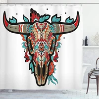 western shower curtain buffalo sugar mexican skull colorful ornate design horned animal trophy polyester fabric bathroom decor