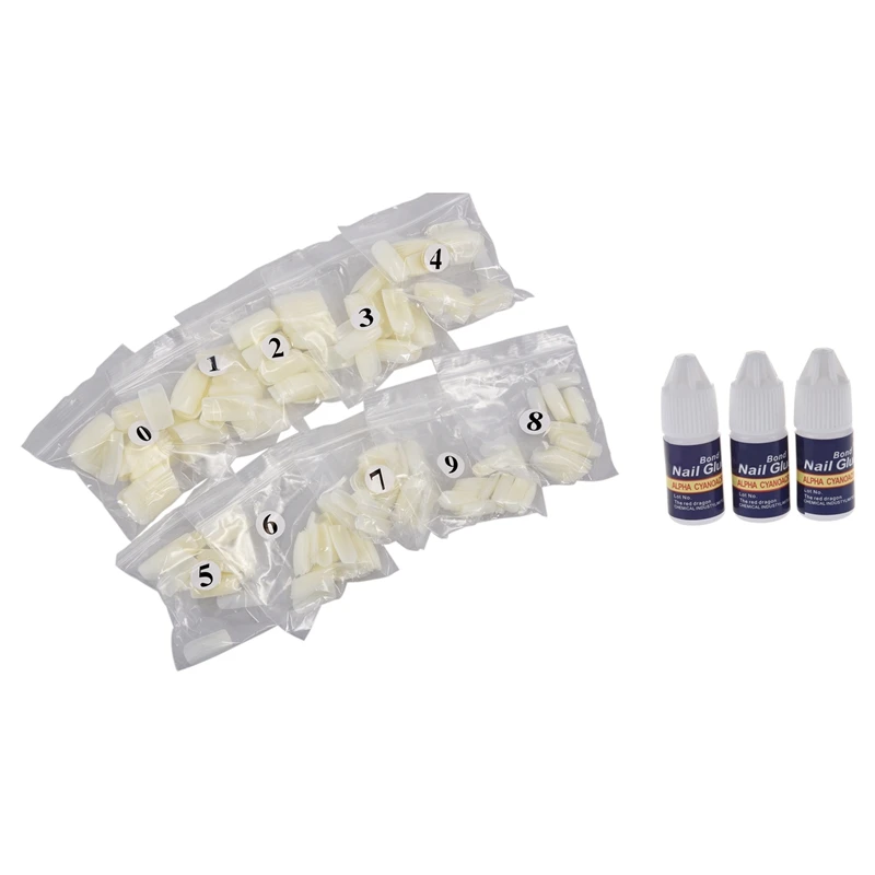 

500 шт. французские акриловые искусственные накладные ногти полное покрытие накладные ногти художественные Типсы белый и 3 шт. клей для ногте...